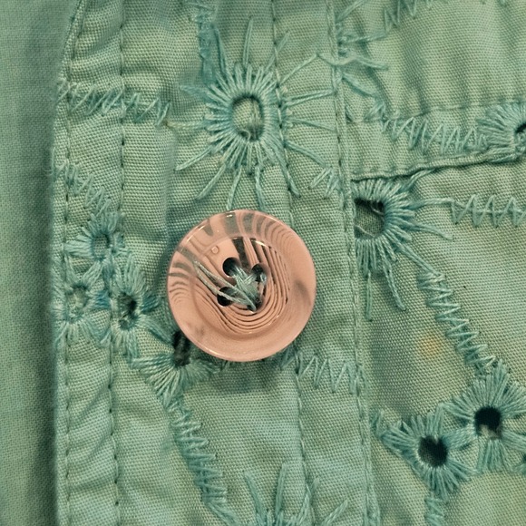 Appleseed's Women Turquoise Teal Eyelet Cotton Button Front Jacket Large RN76915 - Picture 9 of 10